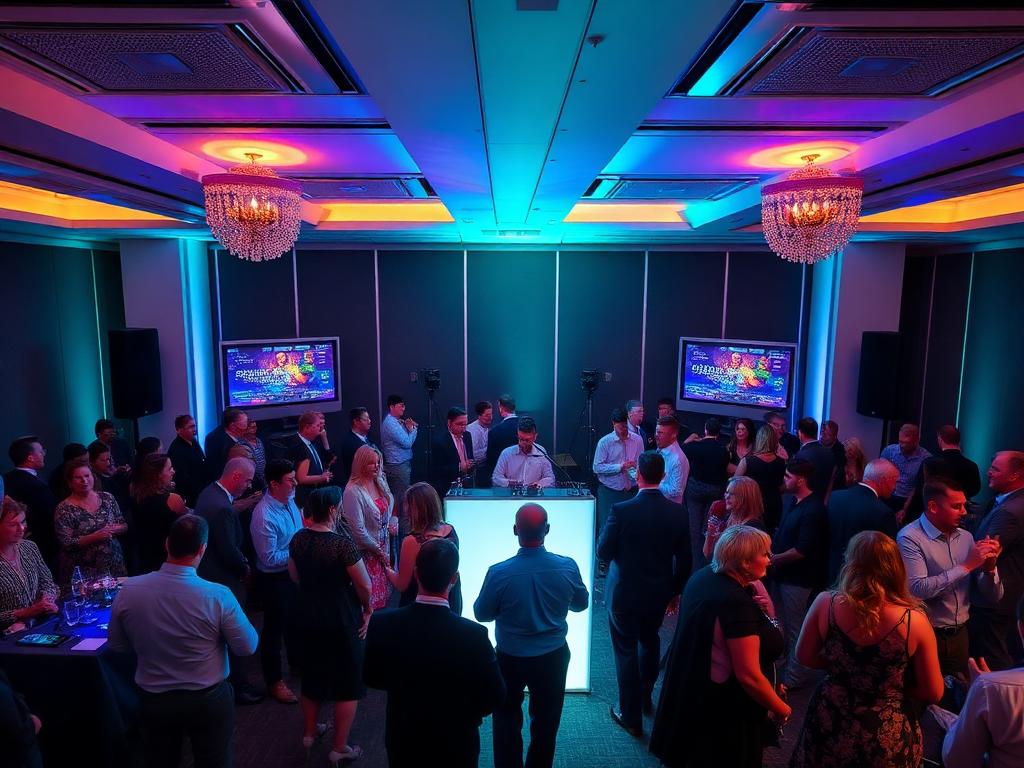 Corporate Event DJ Ireland with professional stage lighting at Dublin business venue