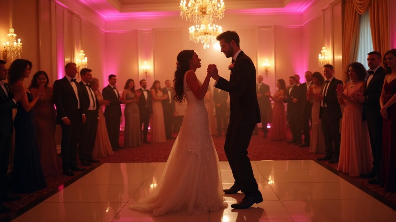 Wedding DJ Ireland - bride and groom first dance with romantic uplighting at Irish venue